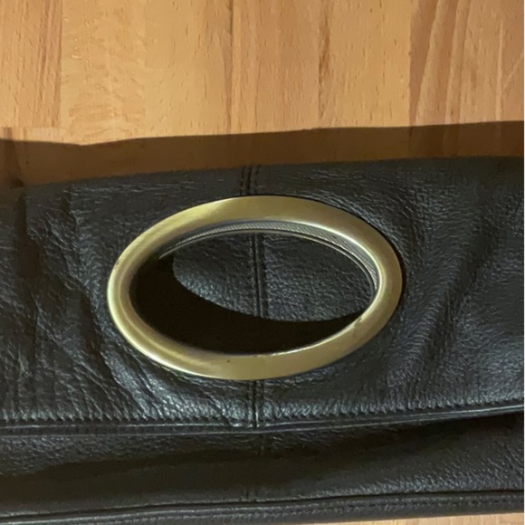 Black Leather clutch bag with Gold Oval Buckle - Picture 2 of 6
